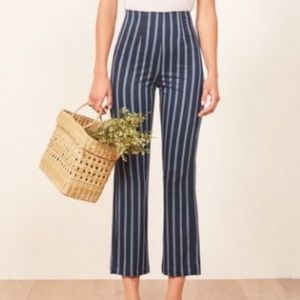 Reformation Blue Striped Ankle Length Pants